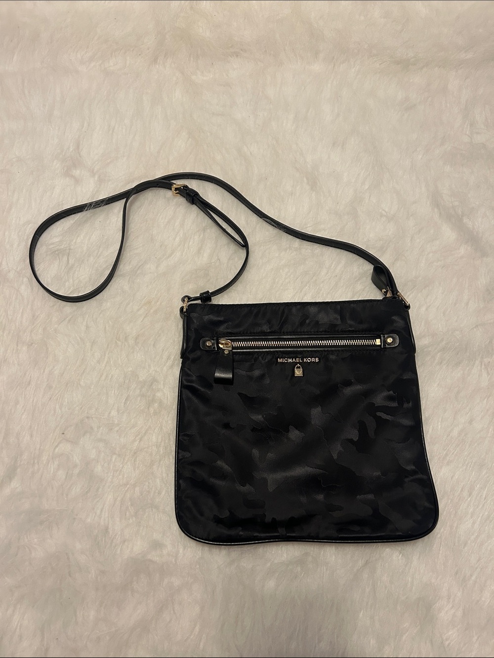 Michael Kors Black Camouflage-Print Crossbody Bag